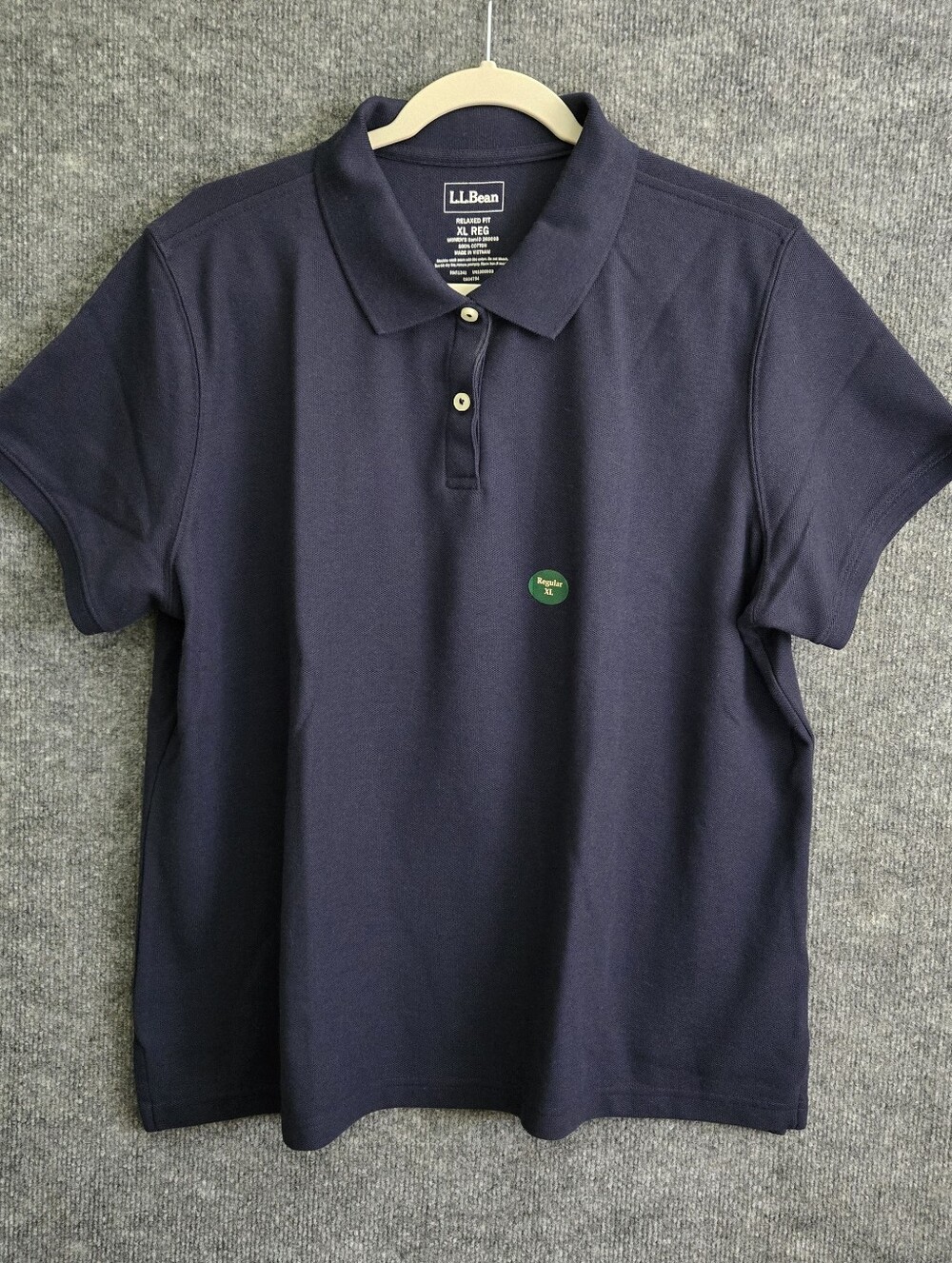 LL BEAN Polo Womens XL Regular Navy Blue Cotton Short Sleeve New